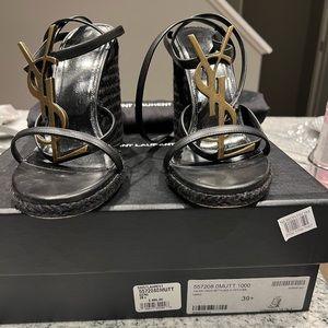 Saint Laurent Black Cassandra Wedge Sandals